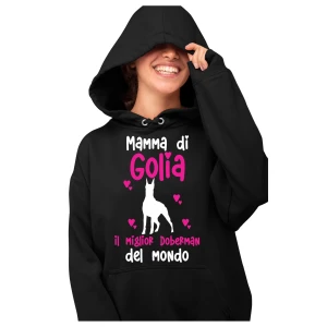 Felpa con cappuccio Donna PERSONALIZZABILE Mamma del miglior Doberman del Mondo PERSONALIZZA COL NOME DEL TUO CANE felpe divertenti donna