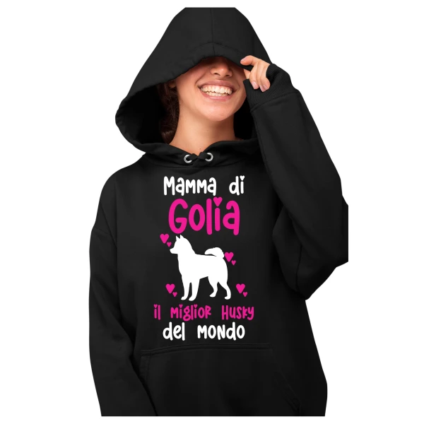 Felpa con cappuccio Donna PERSONALIZZABILE Mamma del miglior Husky del Mondo PERSONALIZZA COL NOME DEL TUO CANE felpe divertenti donna