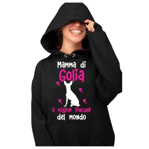 Felpa con cappuccio Donna PERSONALIZZABILE Mamma del miglior Pincher del Mondo PERSONALIZZA COL NOME DEL TUO CANE felpe divertenti donna