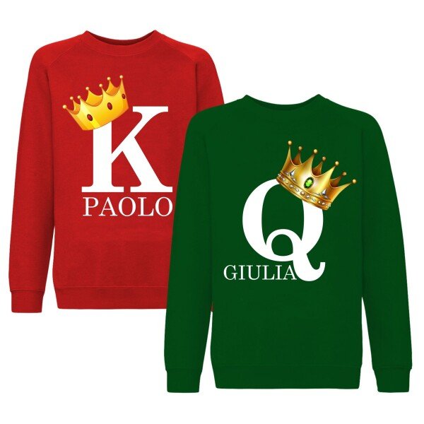 Coppia felpe girocollo Natale personalizzabili lui e lei King & Queen