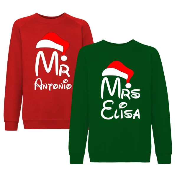 Coppia Felpe Girocollo Natale Natalizie PERSONALIZZABILI Lui e lei Mr Mrs - Idea Regalo Natale Unisex
