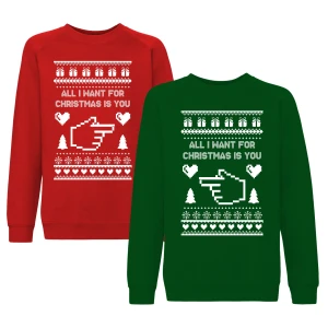 Coppia Felpe Girocollo Natale Natalizie lui lei All i want for Christmas is you - Idea Regalo Natale Unisex