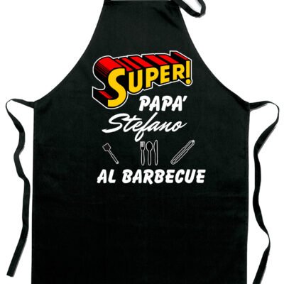 Grembiule da cucina personalizzabile con nome super papà Stefano al barbecue