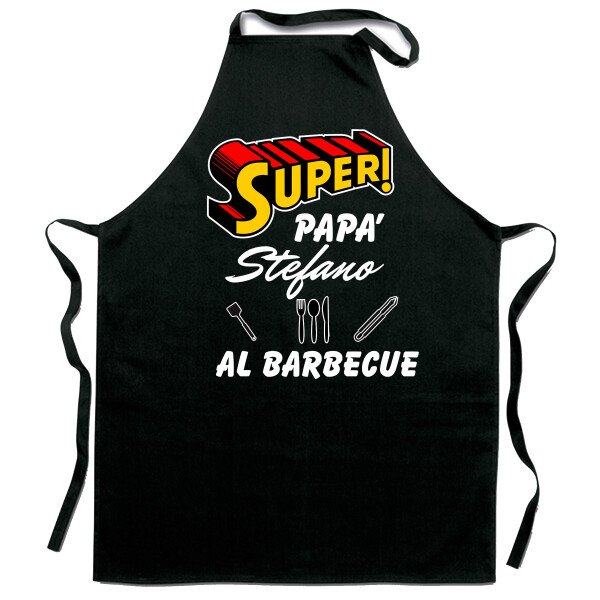 Grembiule da cucina personalizzabile con nome super papà Stefano al barbecue