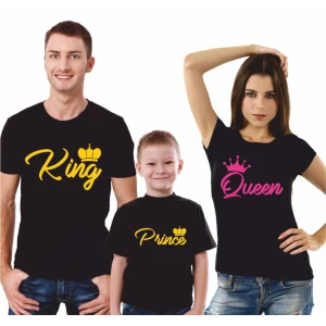 Tris T-Shirt Famiglia madre, padre, figlio King Prince Queen - festa del papa' - festa della mamma - magliette divertenti per tutta la famiglia - idea regalo