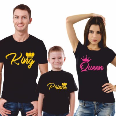 Set t-shirt coordinate famiglia 3 pezzi king queen prince