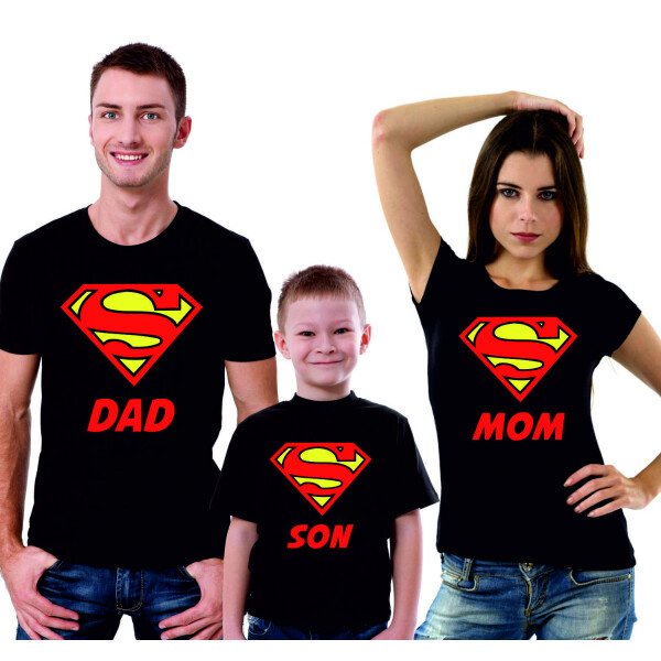 Tris T-Shirt Famiglia madre, padre, figlio Super Dad, Super Mom, Super Son - festa del papa' - festa della mamma - magliette divertenti per tutta la famiglia - idea regalo