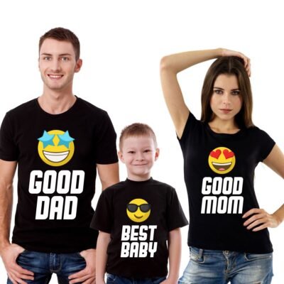 Set t-shirt coordinate famiglia 3 pezzi Good Dad Good Mom Best Baby