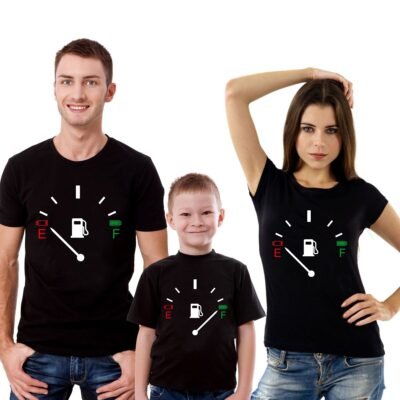 Set t-shirt coordinate famiglia 3 pezzi serbatoio carburante vuoto e pieno