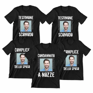 Pacchetto Magliette Personalizzabili T-Shirt Addio al Celibato Condannato a Nozze - Carica la foto dello sposo su tutte le t-shirt - gadget Addio al Celibato