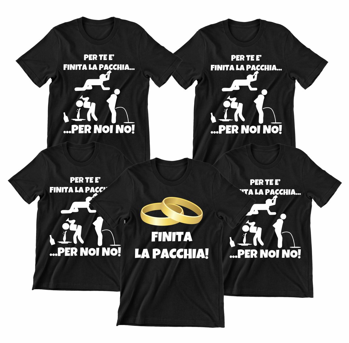 Pacchetto Magliette T-Shirt Addio al Celibato Finita la pacchia - per noi  no - gadget Addio al Celibato - ColorFamily
