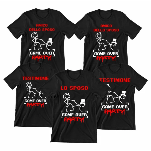 Pacchetto Magliette  T-Shirt Addio al Celibato Game Over Party - gadget Addio al Celibato