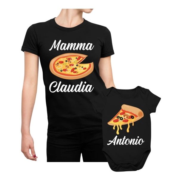 Coppia t-shirt e body neonato Festa della Mamma PERSONALIZZABILE Maglietta Mamma Figlio Pizza - Idea Regalo Mamma