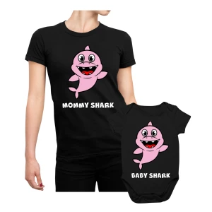 Coppia t-shirt e body neonato Festa della Mamma Maglietta Mamma Figlia Mommy Shark Baby Shark - Idea Regalo Mamma
