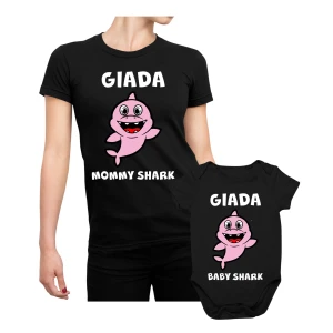 Coppia t-shirt e body neonato Festa della Mamma PERSONALIZZABILE Maglietta Mamma Figlia Mommy Shark Baby Shark - Idea Regalo Mamma