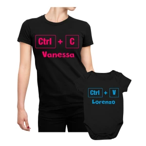 Coppia t-shirt e body neonato Festa della Mamma PERSONALIZZABILE Maglietta Mamma Figlio Ctrl + C Ctrl + V - Idea Regalo Mamma
