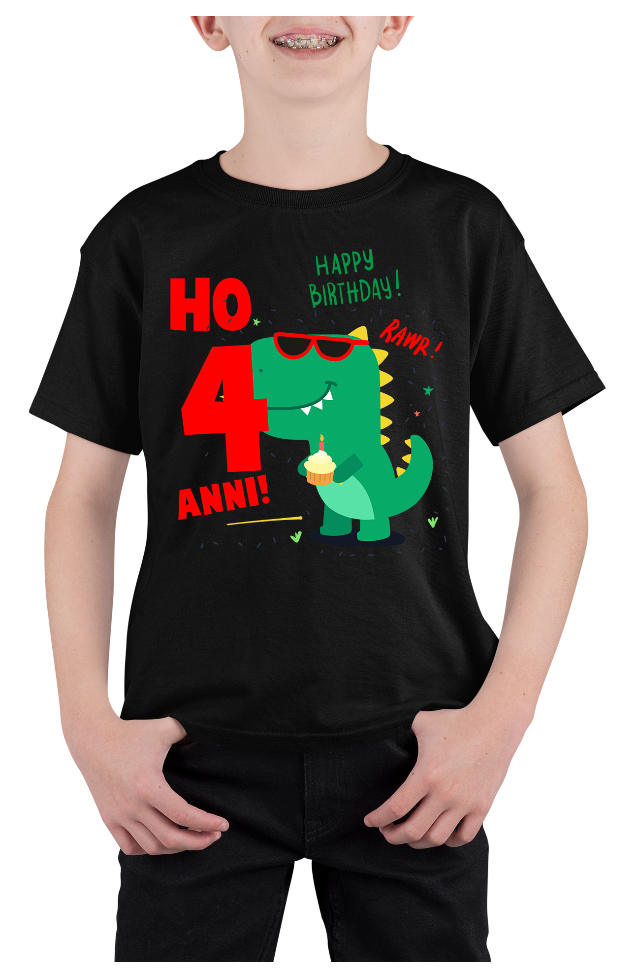 T-Shirt Maglietta Compleanno Bambino 4 anni Ho 4 anni Dinosauro