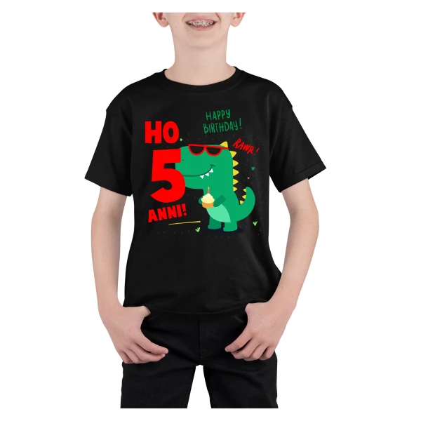 T-Shirt Maglietta Compleanno Bambino 5 anni Ho 5 anni Dinosauro Buon Compleanno Regalo Compleanno
