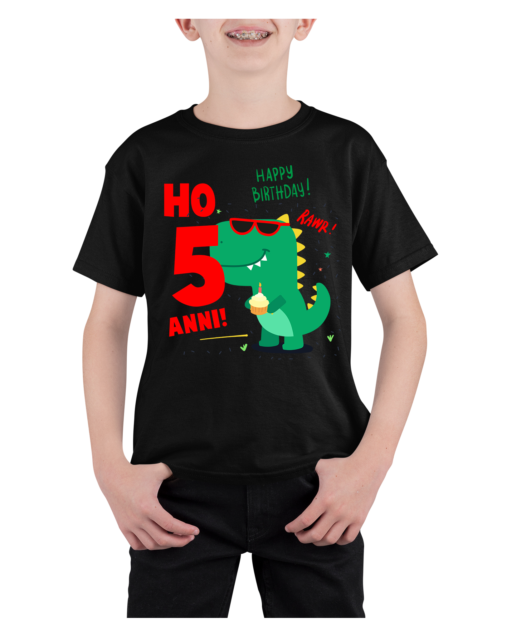 T-Shirt Maglietta Compleanno Bambino 5 anni Ho 5 anni Dinosauro Buon  Compleanno Regalo Compleanno - ColorFamily