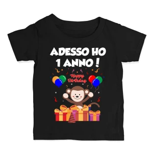 T-Shirt Maglietta Compleanno Bambino 1 anno Ho 1 anno Scimmietta Buon Compleanno Regalo Compleanno