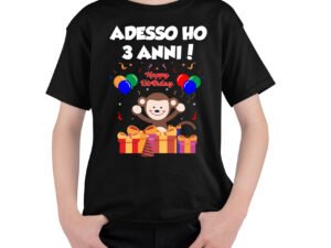T-shirt compleanno bambino 3 anni con scimmietta