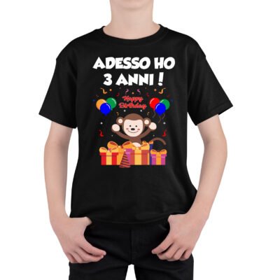 T-shirt compleanno bambino 3 anni con scimmietta
