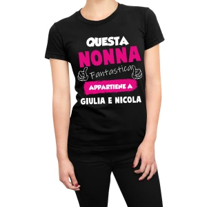 Tshirt Nonna divertente maglietta festa dei nonni PERSONALIZZABILE Questo nonna fantastica appartiene a (nomi dei nipoti) - idea regalo nonna