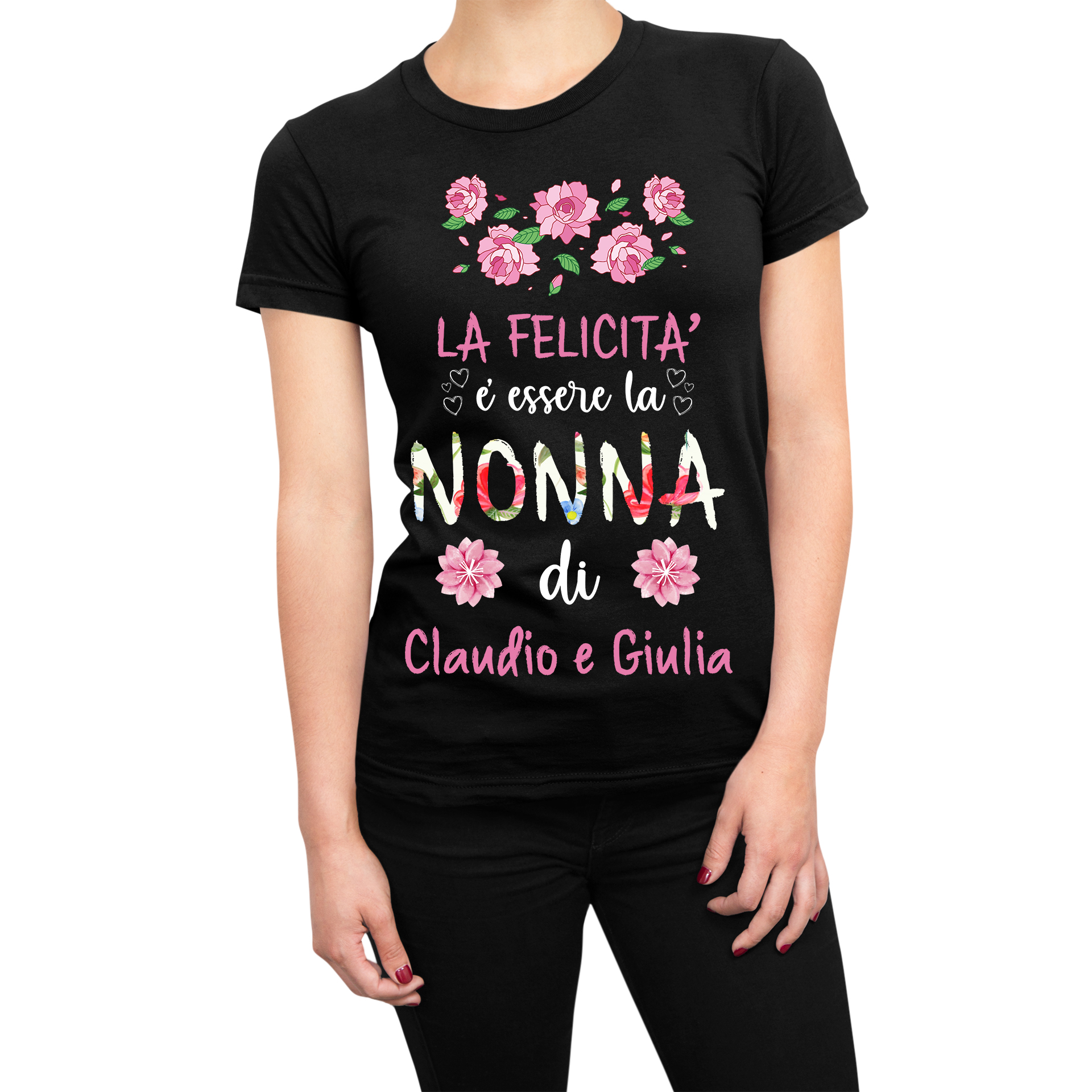 Tshirt Nonna divertente maglietta festa dei nonni PERSONALIZZABILE La  felicità è essere la nonna di (nomi dei nipoti) - idea regalo nonna -  ColorFamily