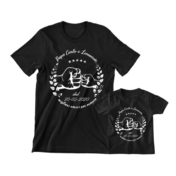Coppia t-shirt magliette padre figlio Regalo Festa del papà Personalizzabile idea regalo papà Neonato Divertenti Migliori amici per sempre PERSONALIZZA CON NOME PAPA' E BIMBO E DATA DI NASCITA DEL BIMBO