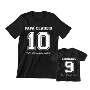 Coppia t-shirt magliette padre figlio Regalo Festa del papà Personalizzabile idea regalo papà Neonato Divertenti Padre e Figlio coppia vincente PERSONALIZZA CON NOME E NUMERO