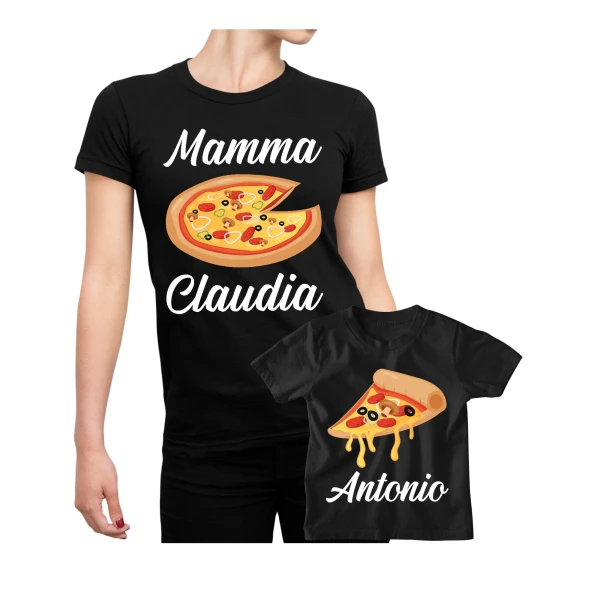 Coppia t-Shirt Festa della Mamma PERSONALIZZABILE Maglietta Mamma Figlio Pizza - Idea Regalo Mamma