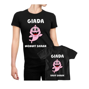 Coppia t-Shirt Festa della Mamma PERSONALIZZABILE Maglietta Mamma Figlia Mommy Shark Baby Shark - Idea Regalo Mamma