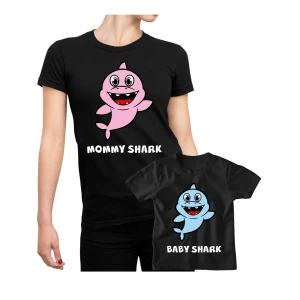 Coppia t-Shirt Festa della Mamma Maglietta Mamma Figlio Mommy Shark Baby Shark - Idea Regalo Mamma