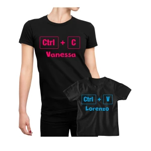 Coppia t-Shirt Festa della Mamma PERSONALIZZABILE Maglietta Mamma Figlio Ctrl + C Ctrl + V - Idea Regalo Mamma