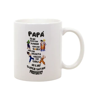 Tazza Mug in Ceramica Festa del Papà Sei forte come... sei il mio Super Sayan preferito - Goku - Vegeta - Dragon Ball parodia