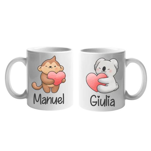 Coppia Tazze SanValentino Regalo Fidanzati Innamorati PERSONALIZZA CON NOME - love - bear koala - couple - immagine 2