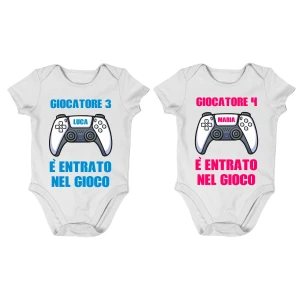 Body Coppia Body Neonato divertenti PERSONALIZZABILI Giocatore 3 Giocatore 4 è entrato nel gioco - Personalizza le tue taglie