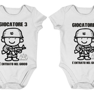 Body Coppia Body Neonato divertenti PERSONALIZZABILI baby militare Giocatore 3 Giocatore 4 è entrato nel gioco - Personalizza le tue taglie