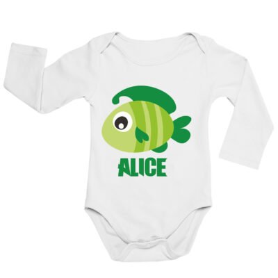 Body neonato manica lunga Personalizzato pesciolino femminuccia di mamma e papà con il nome personalizzato - pesce - idea regalo