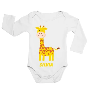 Body neonato manica lunga Personalizzato Giraffa - mamma e papà con il nome personalizzato - idea regalo