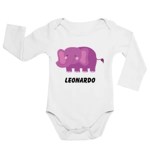 Body neonato manica lunga Personalizzato Elefante - mamma e papà con il nome personalizzato - idea regalo