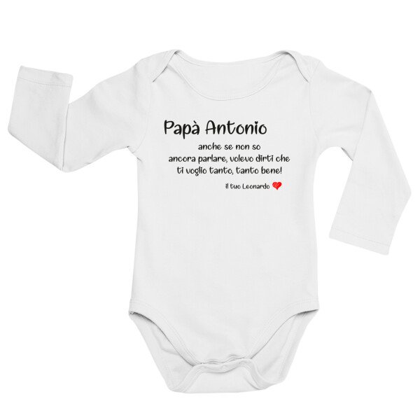 Body neonato manica lunga Regalo Festa del Papà PERSONALIZZABILE Body papà neonato divertenti Papà anche se non so ancora parlare volevo dirti che ti voglio tanto bene!