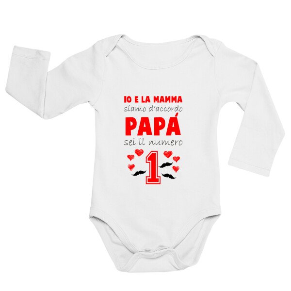 Body neonato manica lunga Regalo Festa del Papà Body papà neonato divertenti io e la mamma siamo d'accordo: papà sei il numero 1