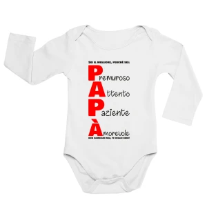 Body neonato manica lunga Regalo Festa del Papà Body papà neonato divertenti Papà premuroso, attento, paziente, amorevole