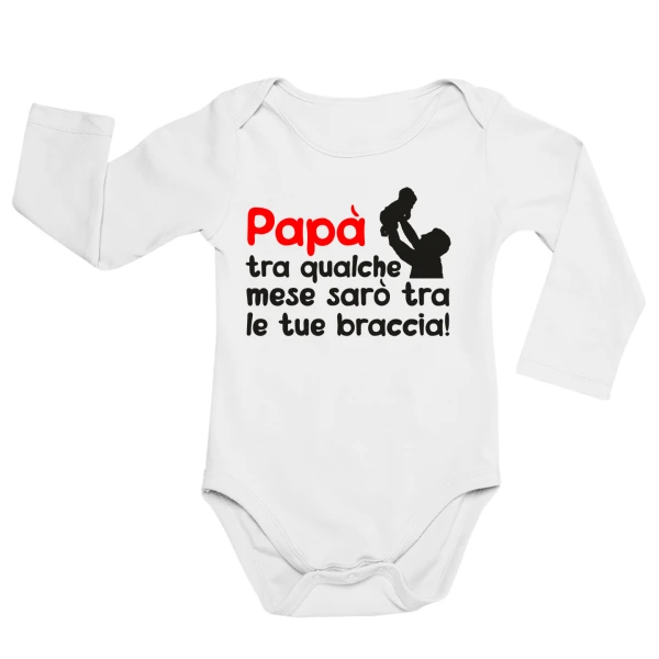 Body neonato manica lunga Regalo Festa del Papà Body papà neonato divertenti Papà tra qualche mese sarò tra le tue braccia