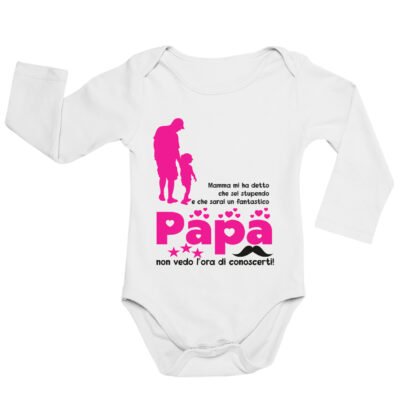 Body neonato manica lunga Regalo Festa del Papà Body papà neonato divertenti femminuccia Mamma mi ha detto che sei stupendo e che sarai un fantastico papà - non vedo l'ora di conoscerti