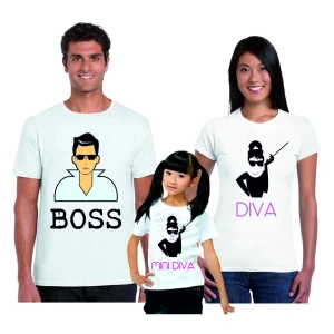 Tris T-Shirt Famiglia madre, padre, figlia Boss, Diva, Mini Diva - festa del papa' - festa della mamma - magliette divertenti per tutta la famiglia - idea regalo