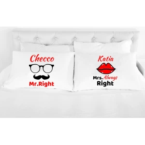 Coppia di federe matrimoniali divertenti PERSONALIZZABILI Mr Right Mrs Always Right Regalo SanValentino Anniversario Matrimonio Innamorati simpatiche