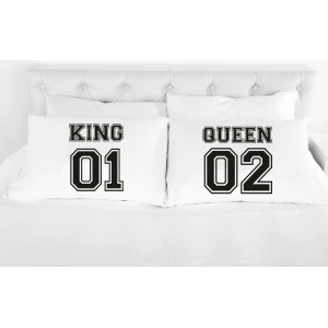 Coppia di federe matrimoniali divertenti King 01 Queen 02 SanValentino Anniversario Matrimonio Innamorati simpatiche