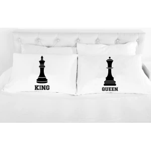 Coppia di federe matrimoniali divertenti King Queen chess SanValentino Anniversario Matrimonio Innamorati simpatiche